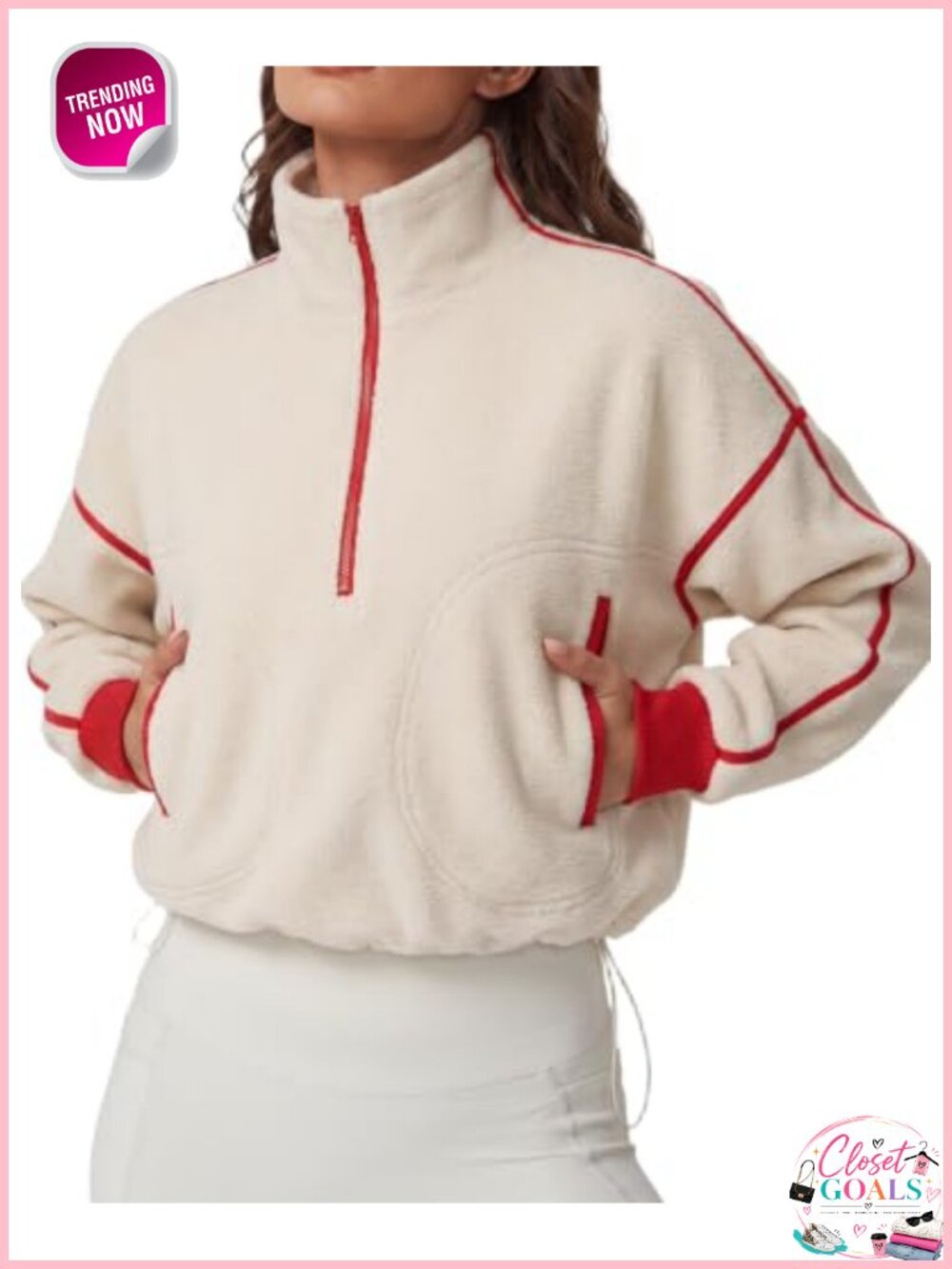 Women's Half Zip Fleece Pullover Sherpa Sweater Baggy Cropped Jacket